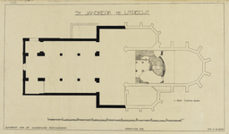 216451 Plattegrond van de Janskerk te Utrecht; met weergave van de Romaanse en Gotische gedeelten en de resultaten van ...